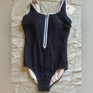 Women’s Black One-Piece Swimsuit with Front Zip
